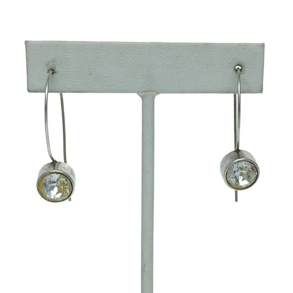 Vintage Sterling Silver 925 Bezel Set Faceted Crystal Drop Latch Earrings - Picture 1 of 5